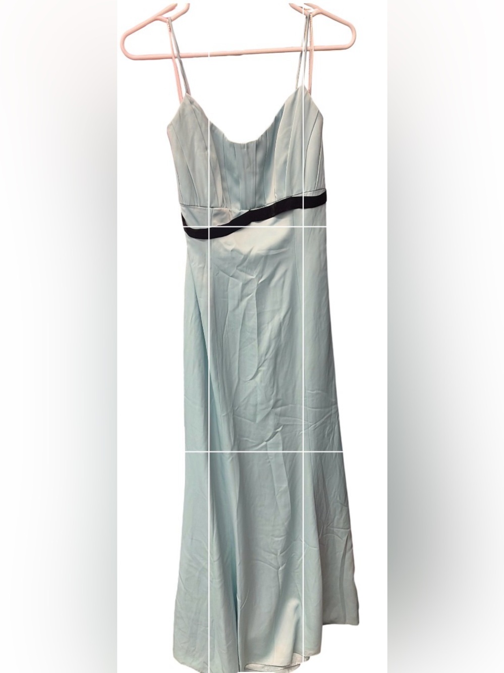 Light Blue Maxi Slip Dress with Black Waistband